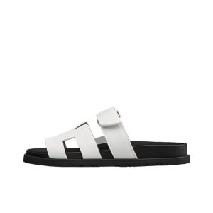 HERMES Hermes Chypre Leather Flat-soled Fashion Sandals Women's White