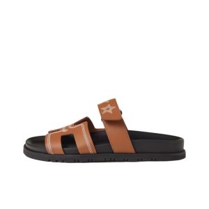 HERMES Chypre open toe slip-on flip flops for women brown