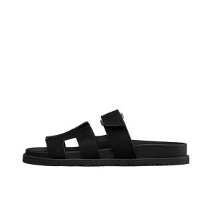 HERMES Hermes Chypre Flat Heel Round Toe Rubber Sole Flip Flops Women's Black