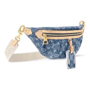 LOUIS VUITTON Bumbag Fashion trend monogram full print zipper closure denim and leather waist bag for women blue